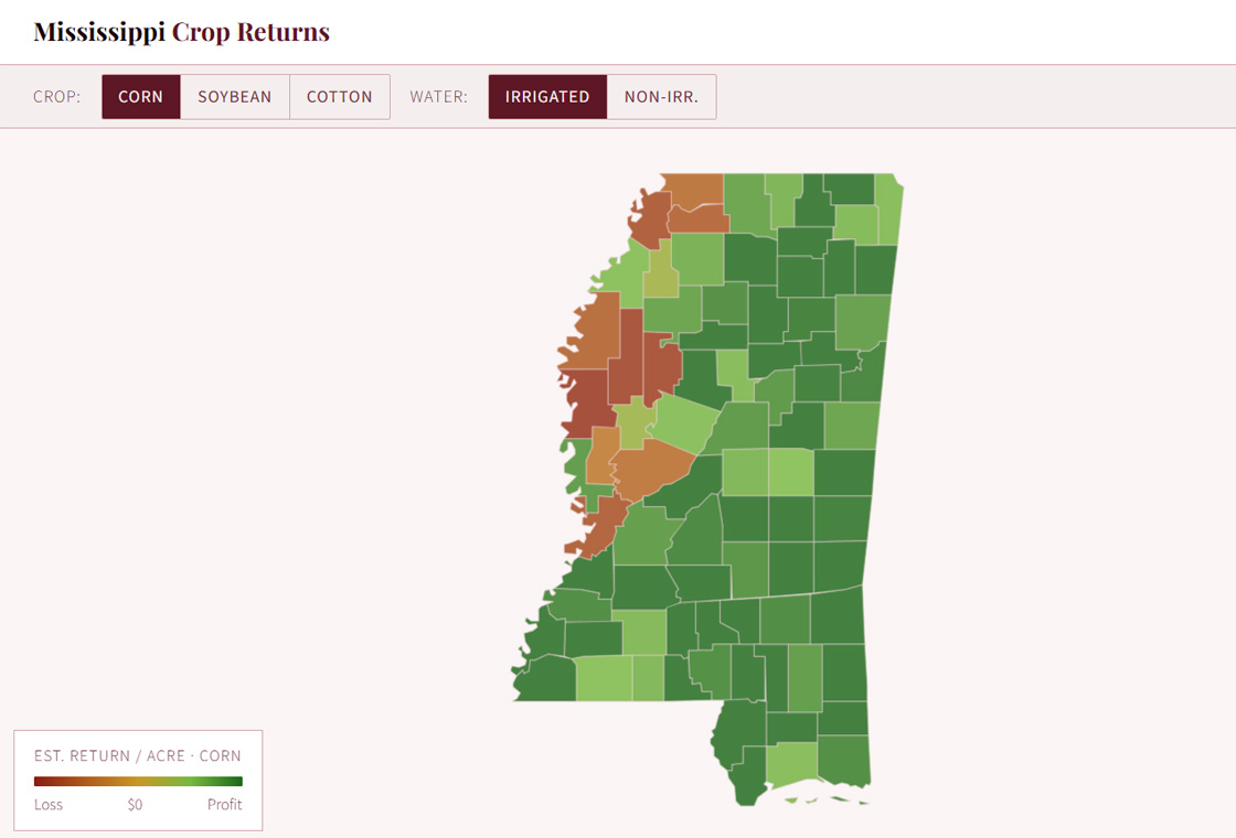 Mississippi Crop Returns county map interface screenshot